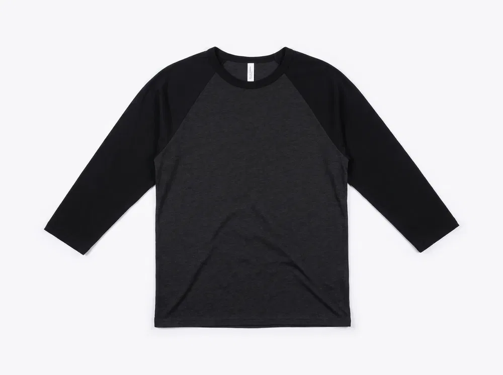 BELLA+CANVAS BC3200 Unisex 3/4-Sleeve Baseball Tee in Black Heather/Black