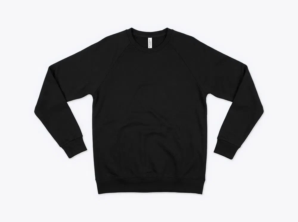 BELLA+CANVAS BC3901 Sponge Fleece Raglan Crewneck Sweatshirt in Black